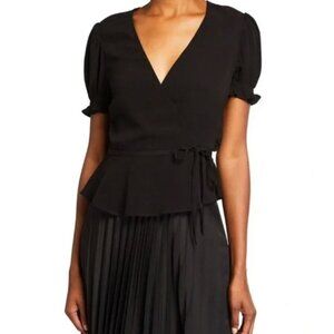 NWT Diane von Furstenberg Emilia Wrap Top Short Sleeve Black Size XS $198 [jb]